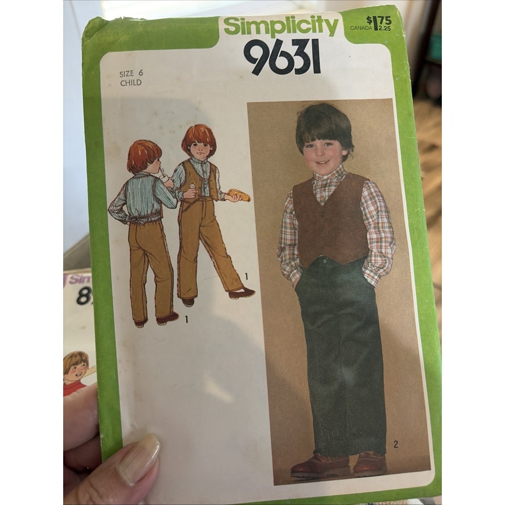Simplicity 9631 Boys Vest Shirt Pants Sewing Pattern Size 6 Child Vintage 1980s